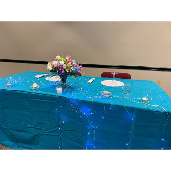 Fitted Cloth Tablecloth 6 Ft Floor Length Caribbean Blue Durable Reusable NEW - Picture 11 of 12